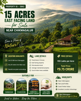 15 acres east facing land for sale near chikkamagaluru