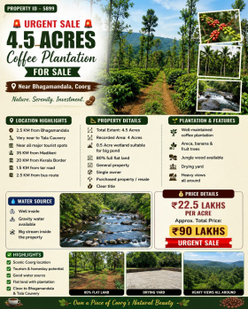 4.5 acres coeffe plantation for sale near bhagamandala coorg