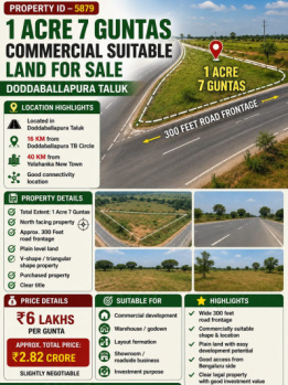 1 acre 7 guntas commercial  land for sale doddaballapura taluk