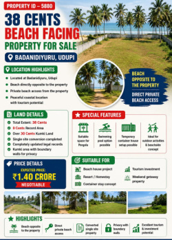 38 cents beach facing property for sale at udupi