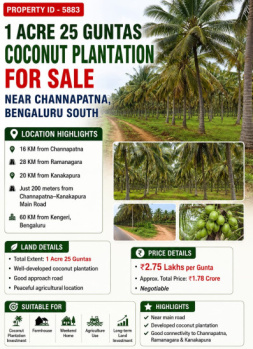 1 acre 25 guntas coconut plantation for sale channapatna bangalore south