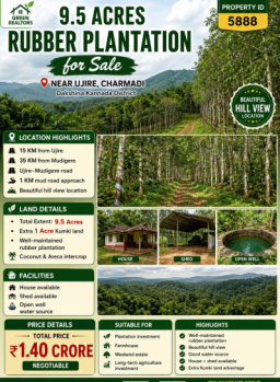 9.5 acres rubber plantation for sale near ujire dakshina kannada