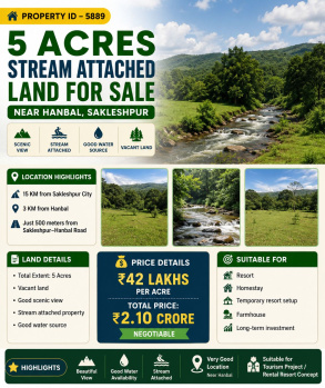 5 acres stream attached land for sale near hanbal sakleshpura