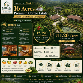 16 acres premium coeffe estate with luxury guest house and hotel for sale near coorg