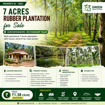 7 acres rubber plantation for sale belthanagady taluk