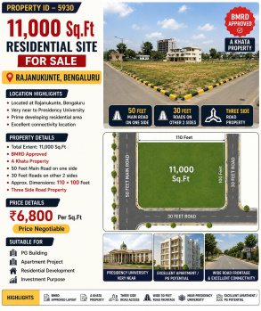 11000 sqft residential site for sale rajankunte bangalore