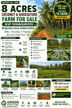 8 acres coconut and sericulture farm for sale near shivanasamudhra