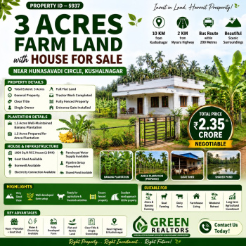 3 acres farmland with house for sale near mysore