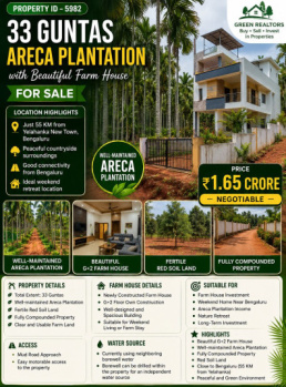 33 guntas areca plantation with beautiful  farmhouse for sale