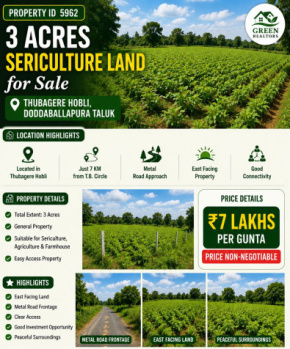 3 acres sericulture land for sale doddaballapura taluk