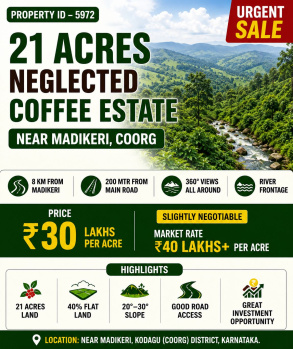 21 acres neglected coeffe estate for slae near madiekri coorg