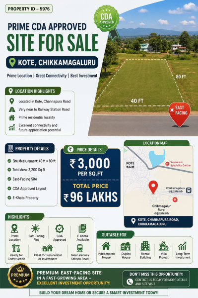 3200 sqft Prime cda site for sale kote chikkamagaluru