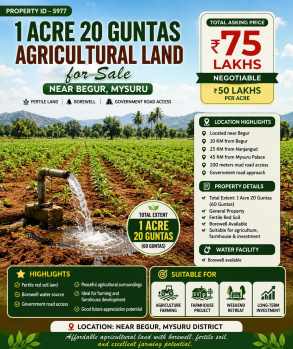 1 acre 20 guntas agricultural land for sale near begur mysore