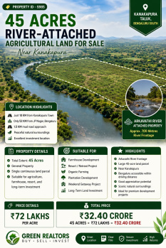 45 acres river attached agricultural land for sale near kanakapura bangalore south