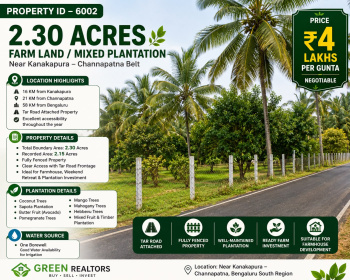2.30 acres farm land mixed plantation for sale near kanakapura channapatna