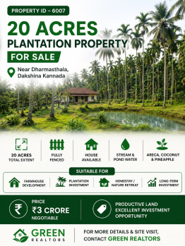 20 acres plantation for sale near dharmastala dakshina kannada