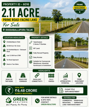 2.11 acres prime road facing land for sale doddaballapura taluk