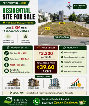 residential site for sale  near huyilalu road mysore