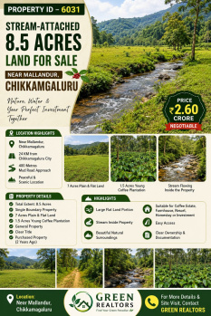 8.5 acres stream attached land for sale near mallandur chikkamagaluru