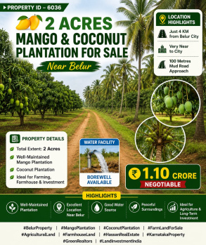 2 acre mango and cocunut plantation for sale near belur