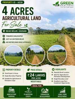 4 acres agricultural land for sale near belur