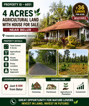 4 acres agricultural land for sale near belur city