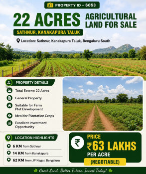22 acres agricultural land for sale sathnur kanakapura taluk