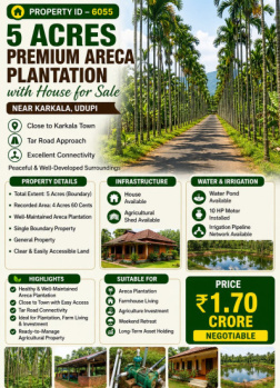 5 acres premium areca plantation for sale near karkala udupi