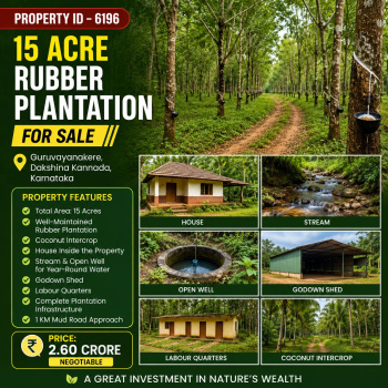 15 acres rubber plantation for sale near dakshina kannada