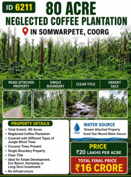 80 acres neglected coeffe esatte for sale near somwarpete kodagu