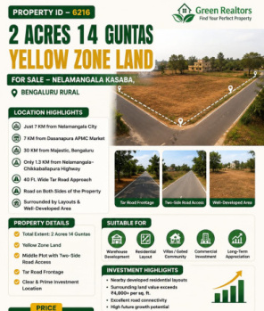 2 acres 14 guntas yellow zone land for sale nelamangala