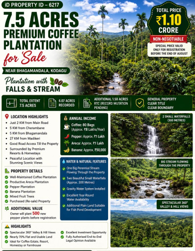 7.5 acres premium coeffe plantation for sale near kodagu