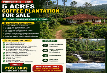 5  ACRES COEFFE PLANTATION FOR SALE NEAR KODAGU
