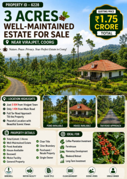 3 acres well maintained estate for sale near virapete kodagu