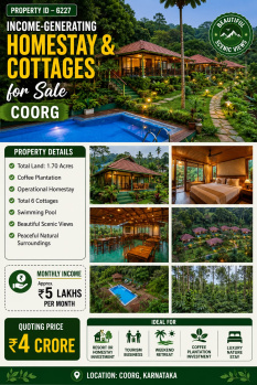 1.70 acres income generating homestay and cottages for sale near coorg