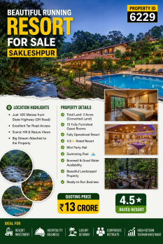 beautiful running resort for sale sakleshpura
