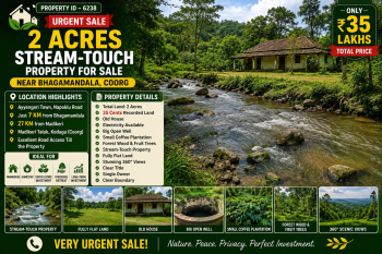 2 acres stream attached property for sale near bhagamandala coorg