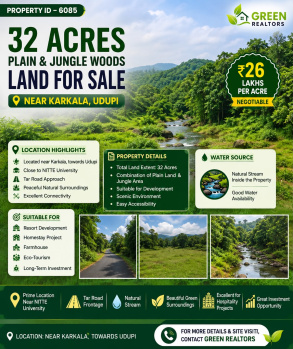 32 acres plain and jungle woods land for sale near karkala udupi