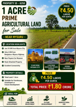 1 acre prime agricultural land for sale near mysuru