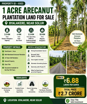 1 acre arecnut plantation for sale near mangalore