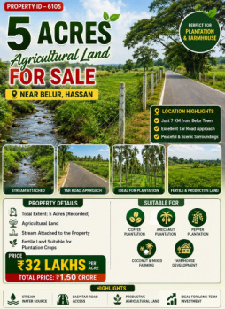 5 acres agricultural land for sale near belur hassan