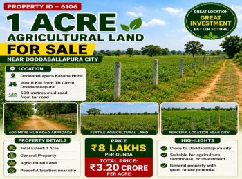 1 acres agricultural land  for sale near doddaballapura city