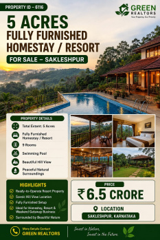 5 acres fully furnished homestay /resort for sale near sakleshpura