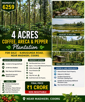 4 acres coeffe areca and pepper plantation for sale near madikeri coorg
