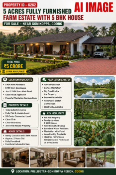 5 acres fully furnished farm estate with 5 bhk house for sale near coorg