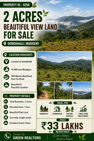 2 acres beautiful view land for sale near mudigere