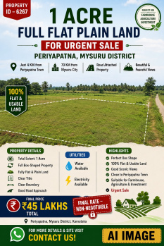 1 acres full flat plain land for sale near mysore district