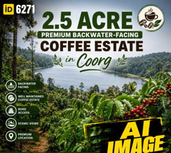 2.5 acres premium backwater touch coeffe estate for sale near coorg