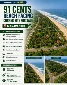 91 cents beach facing corner site for sale near marvaanthe