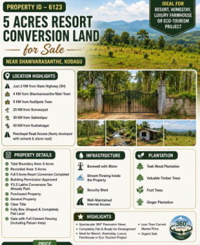 5 acres resort conversion land for sale near shanivarsanthe kodagu